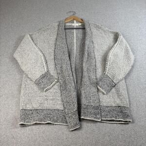 Sleeping On Snow Sweater Women L Gray Cardigan Waffle Knit Open Lagenlook Boho